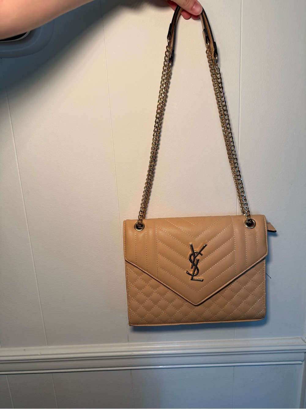 Not Auth YSL Beige Envelope Quilted Shoulder Bag